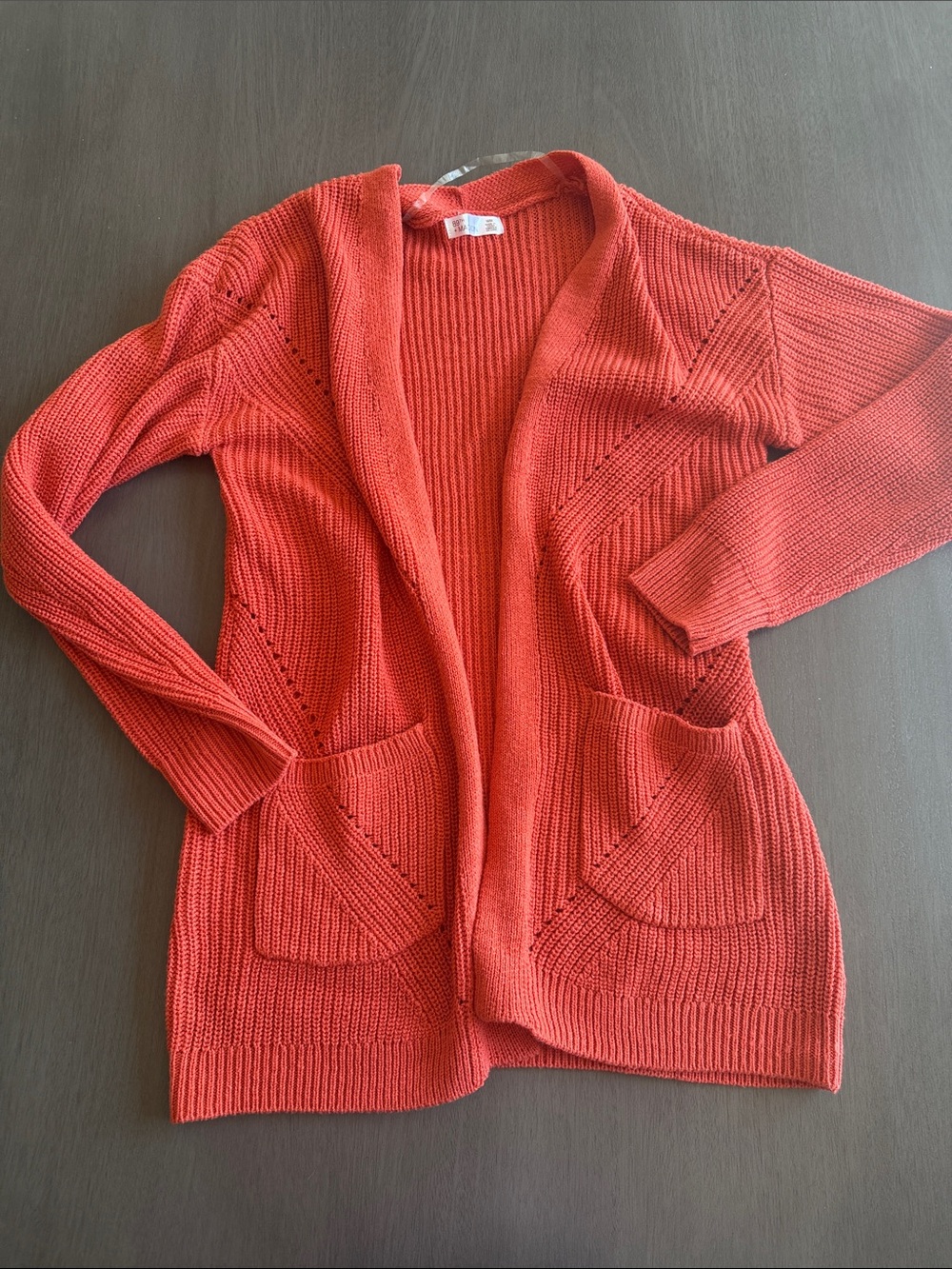 89th & Madison Open-Front Coral Red Knit Cardigan